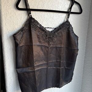 Vintage 90s Silk Black Lace Sheer Camisole Gothic Lingerie Top XXL